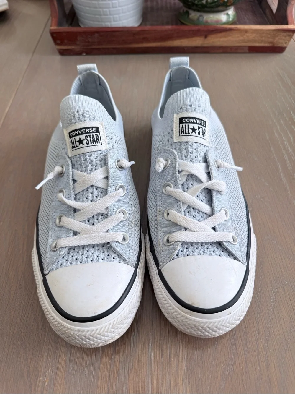 Converse Women's Light Blue Knit Slip-On Sneakers